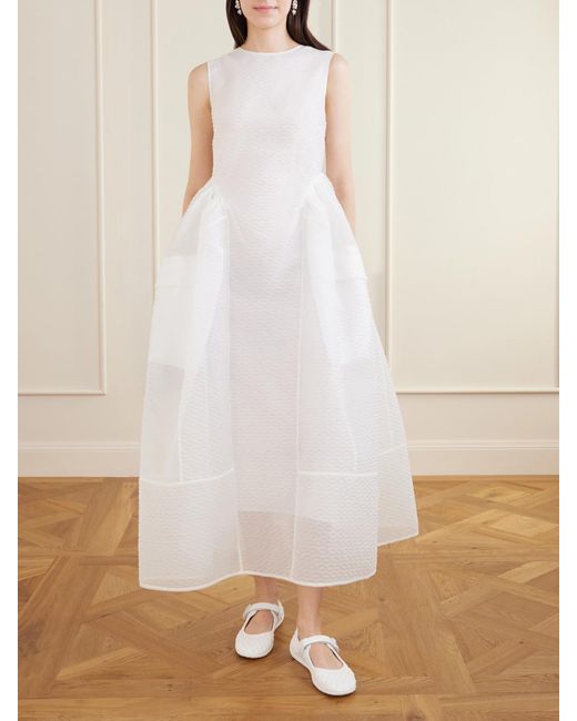 CECILIE BAHNSEN White Duana Lace-Trimmed Cloqué Dress
