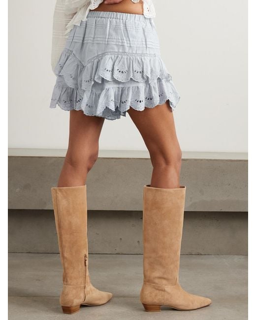 Isabel Marant Blue Jocadia Shorts Aus Biobaumwoll-Voile Mit Lochstickerei Und Spitzeneinsatz