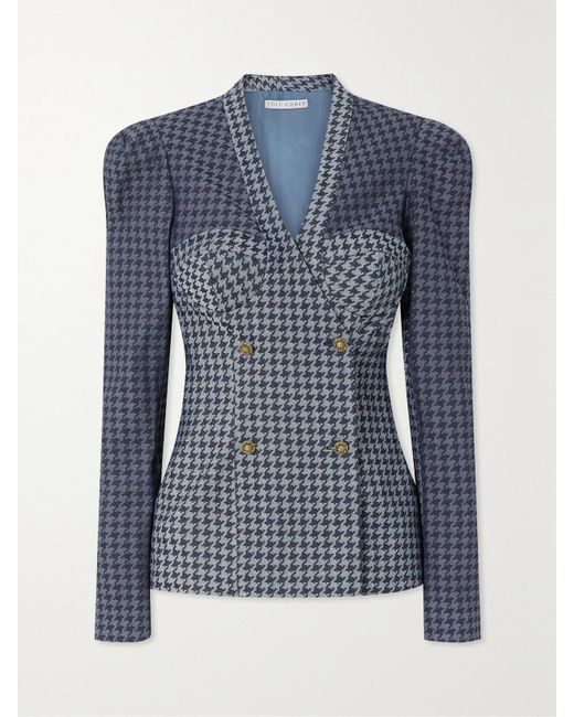 Tolu Coker Blue The Vanguard Checked Double-Breasted Cotton-Blend Twill Blazer