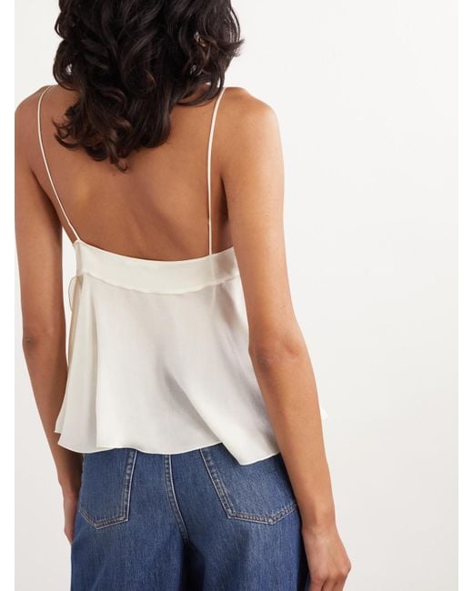 Chloé White Top Aus Seidenchiffon Mit Volants Zum Binden