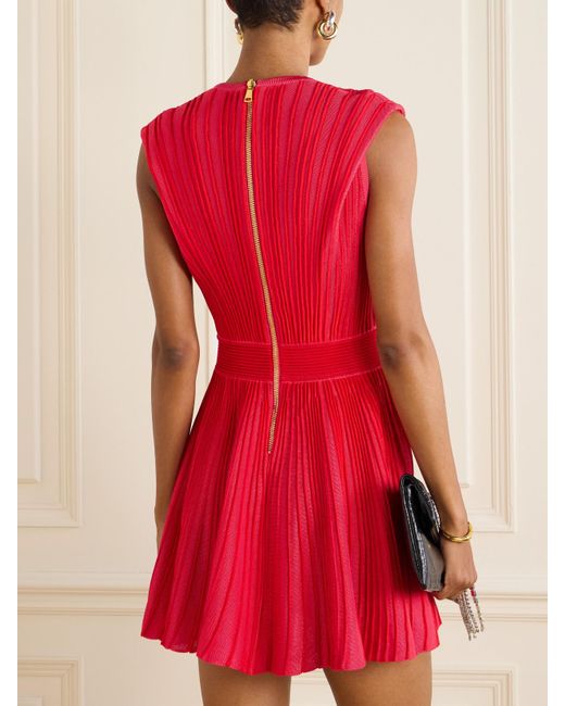 Balmain Red Striped Knitted Mini Dress