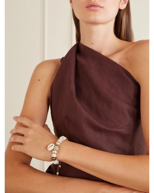 Tohum Design Natural Samsara-Plated, Leather And Seashell Beaded Bracelet