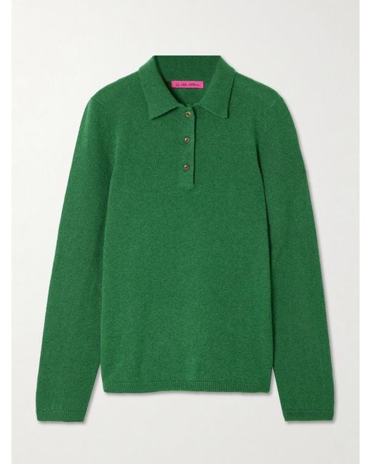 The Elder Statesman Green Laurel Cashmere Polo Sweater