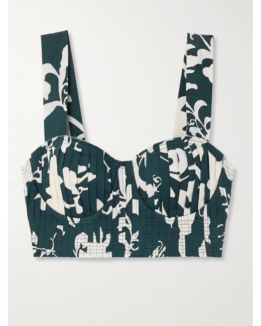 Haut Façon Corset En Coton Effilé À Imprimé Fleuri Et À Plis Dalia Emporio Sirenuse en coloris Blue