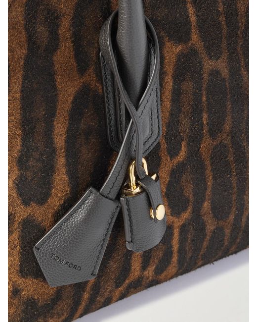 Tom Ford Black Ocelot Mittelgroße Tote Aus Gebürstetem Veloursleder Mit Lederbesätzen Und Ozelot-Muster