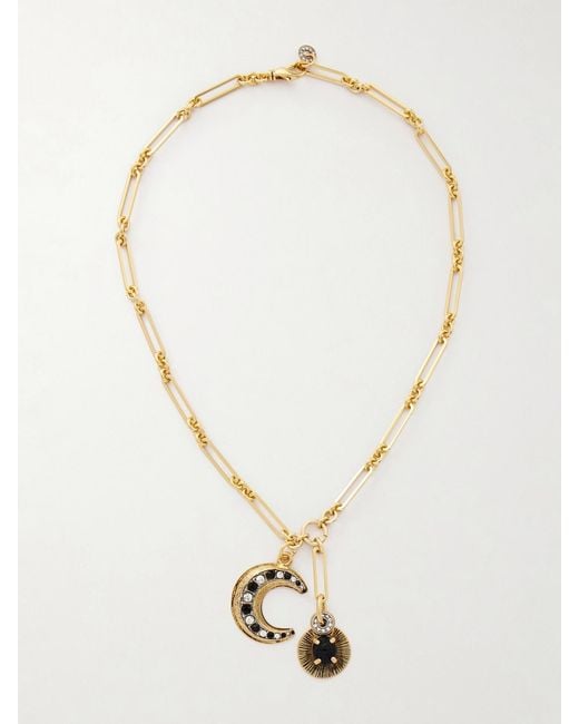 Maison Mayle White Soli Luna-Plated, Crystal And Obsidian Necklace
