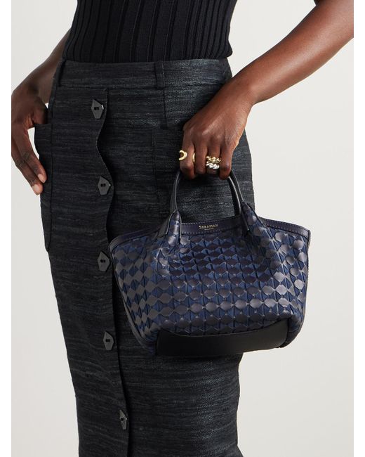 Serapian Blue Schultertasche Aus Geflochtenem Leder Und Veloursleder
