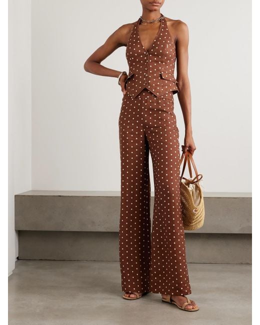 Cara Cara Brown Josephine Polka-Dot Linen Wide-Leg Pants