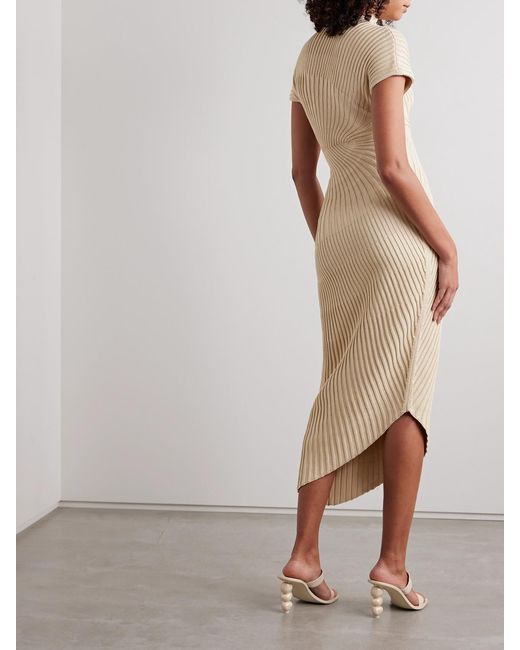 Cult Gaia White Chrysta Asymmetric Ribbed Cotton Midi Dress