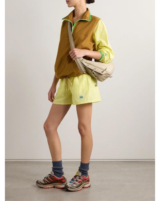 Tory Sport Yellow Embroidered Crinkled-Shell Shorts