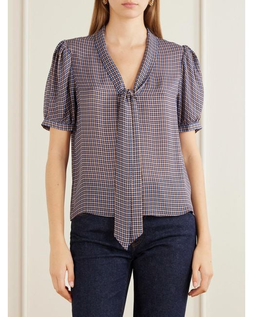 FRAME Purple The Sonnet Checked Silk Blouse