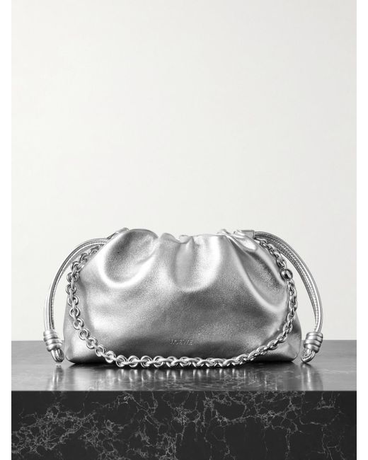 Loewe Gray Flamenco Clutch Aus Metallic-Leder