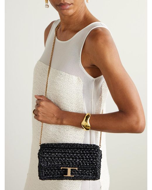 Tod's Black Micro Clutch Aus Raffiabast