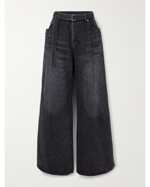 Sacai Blue Hoch Sitzende Jeans Mit Weitem Bein Und Gürtel