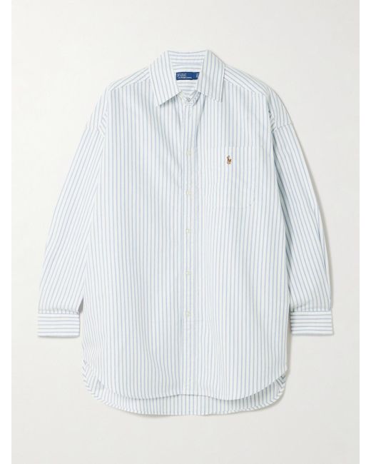 Polo Ralph Lauren White Hemd Aus Gestreiftem Baumwoll-Oxford Mit Stickerei