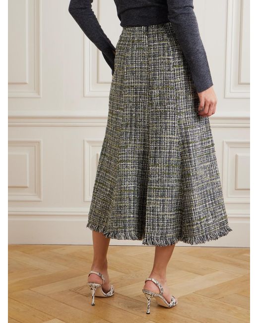Erdem Gray Frayed Tweed Midi Skirt