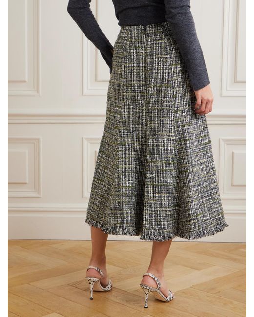 Erdem Gray Frayed Tweed Midi Skirt