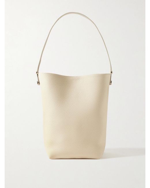 The Row White Hook Small Textured-Leather Tote