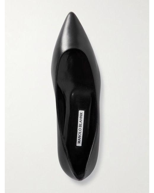 Manolo Blahnik White Kietta Leather Point-Toe Flats