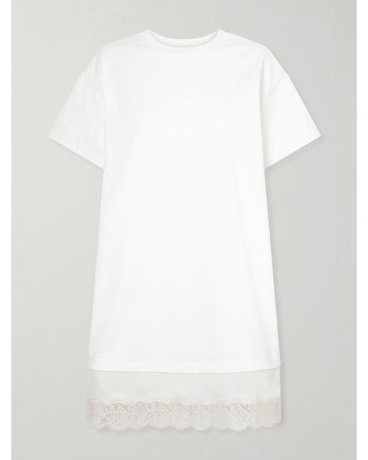 Staud White Grier Silk And Lace-Trimmed Cotton-Jersey Mini Dress