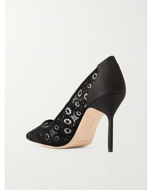 Manolo Blahnik Black Bb 90 Satin-Trimmed Lace Pumps
