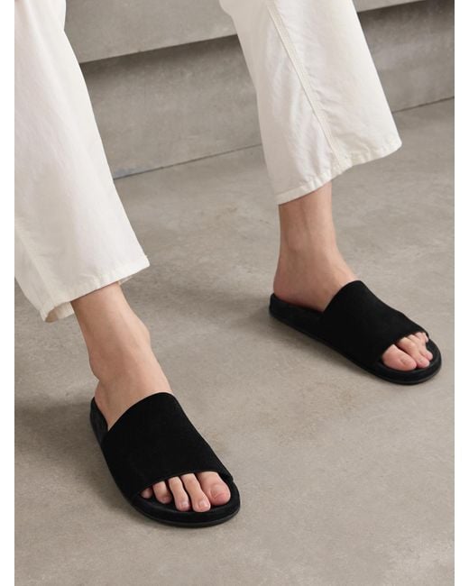 The Row Black Hugh Suede Slides