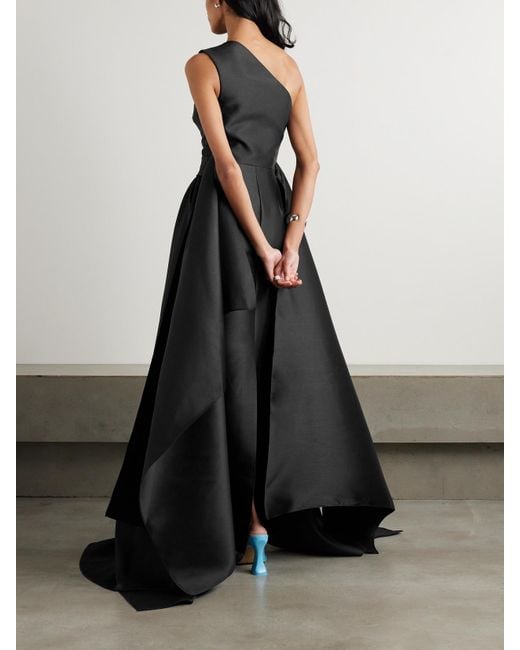 Solace London Black The Charo One-Shoulder Draped Satin-Twill Gown