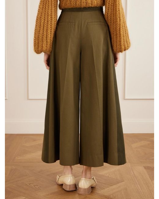 Zimmermann Green Valiant Pleated Cotton Wide-Leg Pants