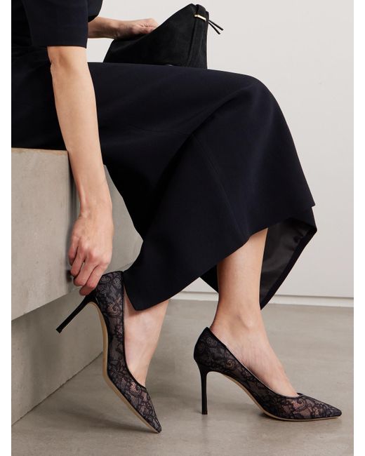 Jimmy Choo Metallic Romy 85 Leather-Trimmed Lace Pumps