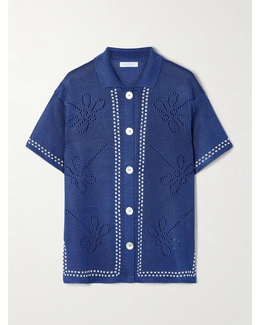 Calle Del Mar Blue Garden Party Pointelle-Knit Shirt