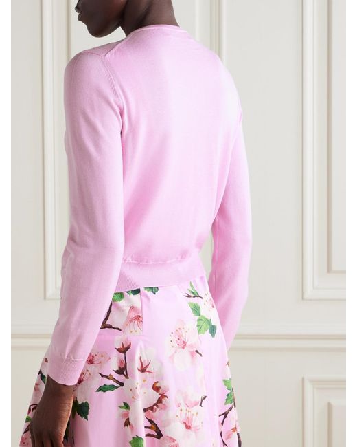 Oscar de la Renta Pink Appliquéd Wool Cardigan