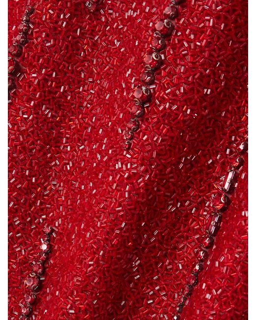 Clio Peppiatt Red Mimosa Embellished Stretch-Mesh Gown