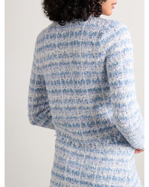 LoveShackFancy Blue Spindle Checked Metallic Tweed Jacket