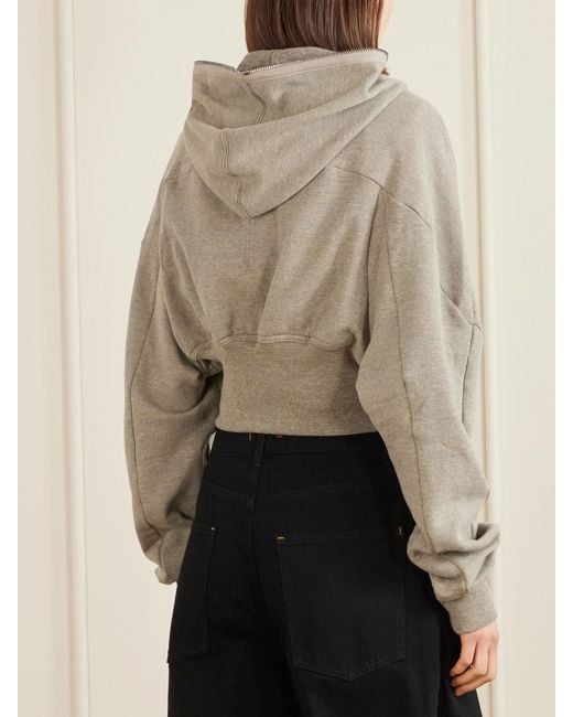 Rick Owens Natural Cropped Paneled Organic Cotton-Blend Jersey Hoodie
