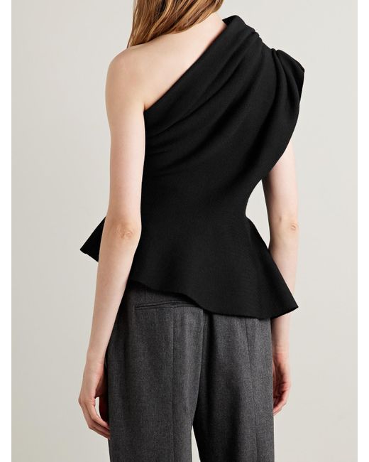 Khaite Black Aimee Asymmetric One-Shoulder Wool-Blend Peplum Top