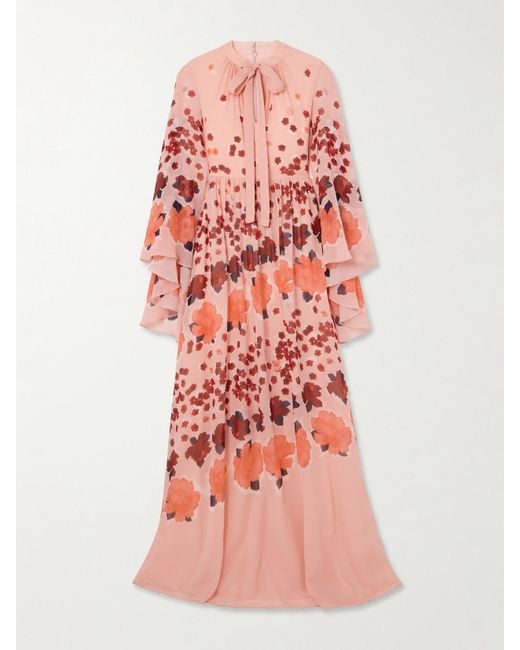 Robe Du Soir En Georgette De Soie À Imprimé Fleuri Et À Liens Erdem en coloris Red
