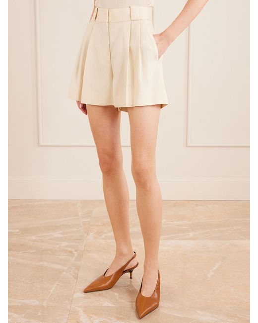Blazé Milano Natural Danae Mid-Rise Pleated Canvas Shorts