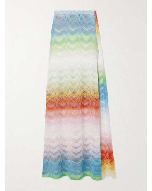 Missoni White Mare Striped Metallic Crochet-Knit Maxi Skirt