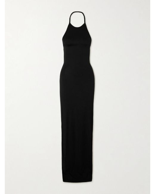 ÉTERNE Black Vivian Stretch-Modal Jersey Halterneck Maxi Dress