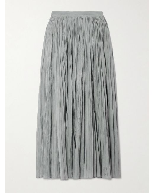 Totême  Gray Plissé-Organic Cotton-Blend Maxi Skirt