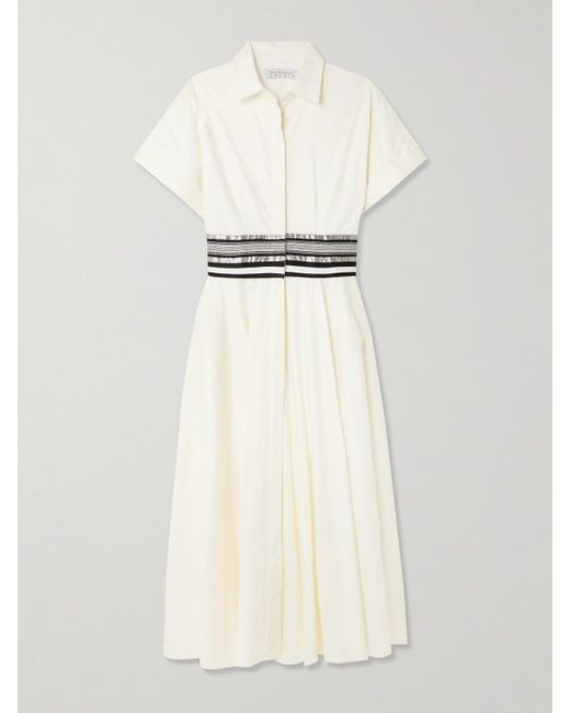 Abadia Natural Shams Midi-Hemdblusenkleid Aus Baumwolle Mit Ripsbandbesatz