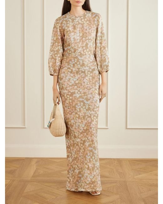 BERNADETTE Natural Berna Floral-Print Linen Maxi Dress