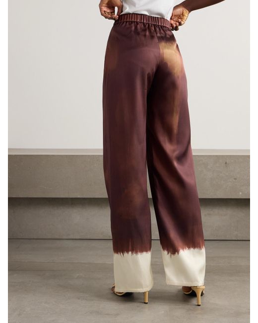 Dima Ayad Red Tie-Dyed Satin-Twill Wide-Leg Pants