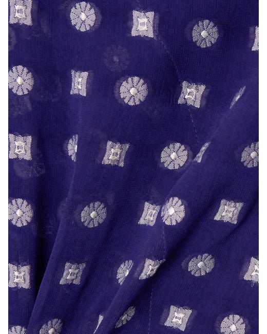 Tory Burch Blue Floral-Jacquard Chiffon Wrap Midi Dress