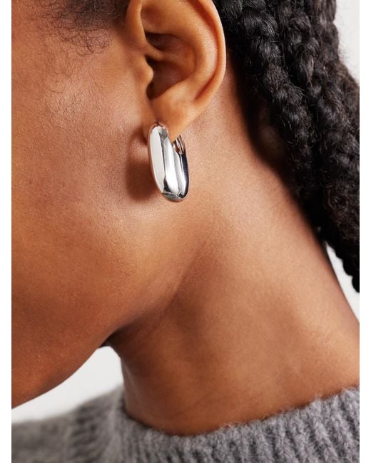 Laura Lombardi White Vola Rhodium-Plated Hoop Earrings