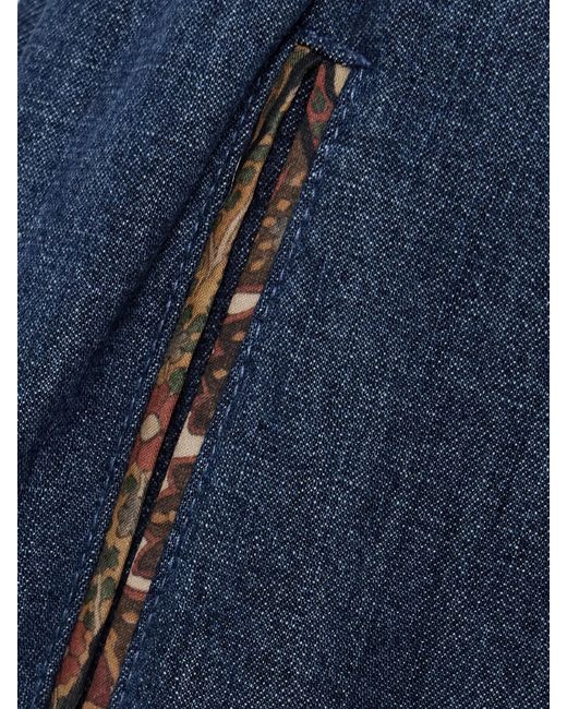 Valentino Garavani Blue Embroidered Chambray Tapered Pants