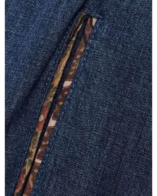 Valentino Garavani Blue Tasseled Embroidered Chambray Tapered Pants