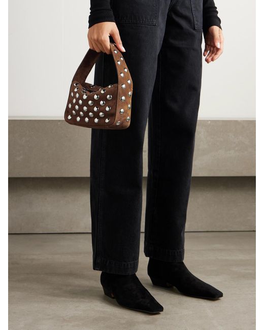 Khaite Brown Elena Small Studded Suede Shoulder Bag