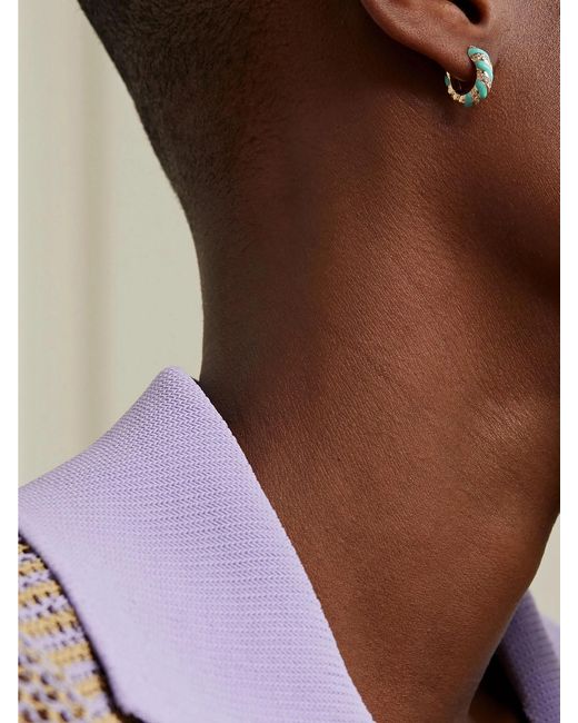 Yvonne Léon Metallic 9-karat Gold, Enamel And Diamond Hoop Earrings
