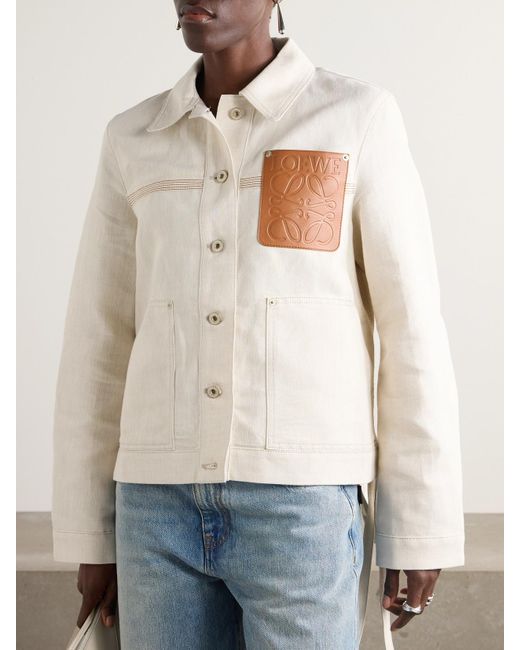 Veste Asymétrique En Coutil De Coton Et En Lin Mélangés À Finitions En Cuir Loewe en coloris Natural